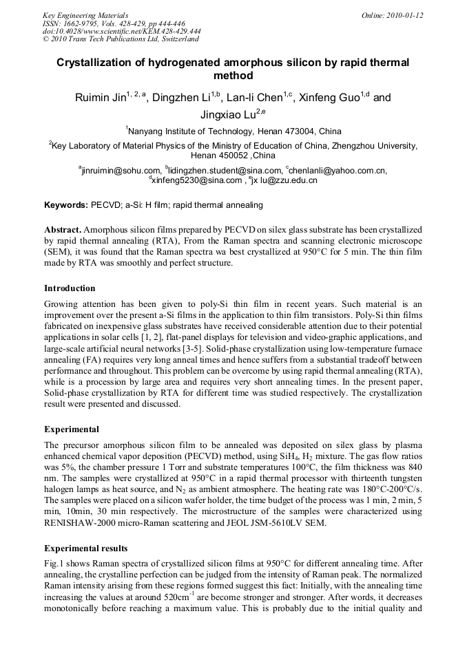 of Hydrogenated Amorphous hydrogenated amorphous silicon. of Hydrogenated Amorphous