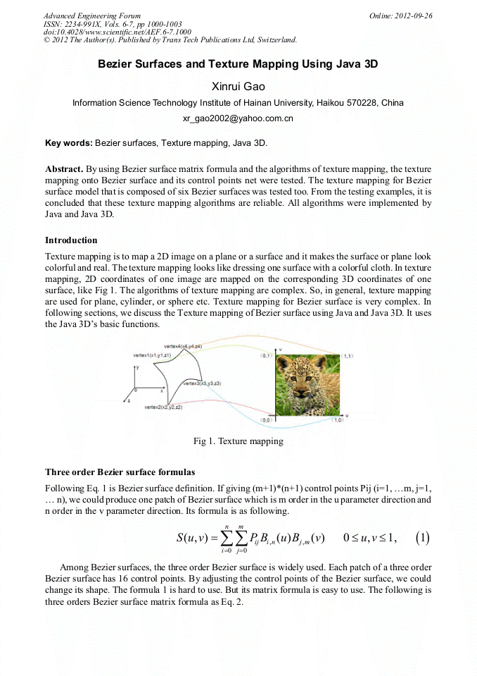 Bezier Surfaces and Texture Mapping Using Java 3D | Scientific.Net
