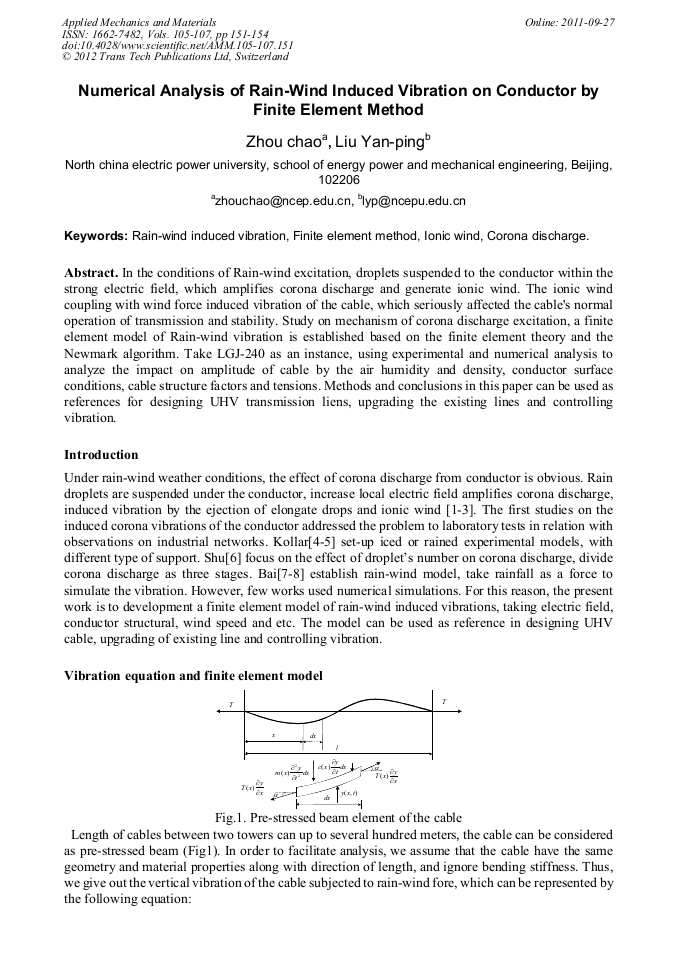 Numerical Analysis of Rain-Wind Induced Vibration on Conductor by ...