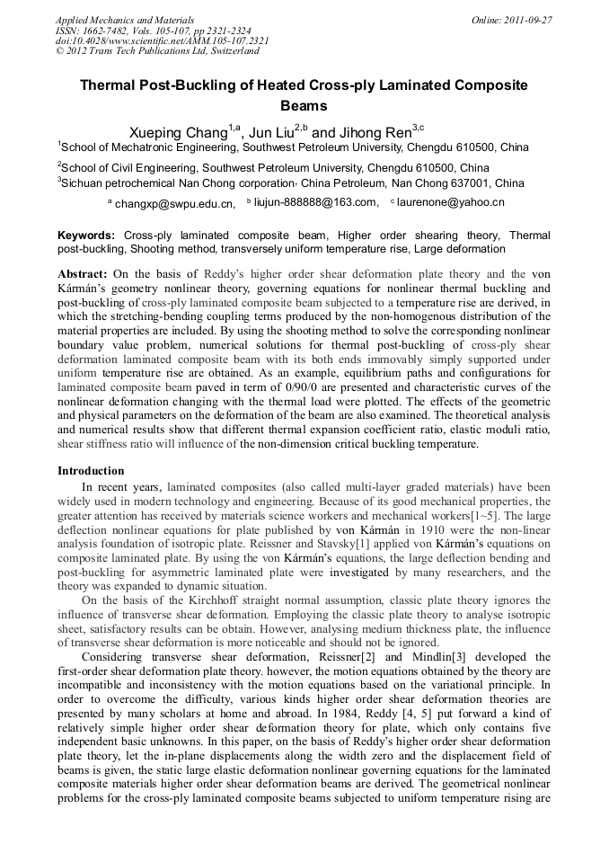 Thermal PostBuckling of Heated CrossPly Laminated Composite Beams