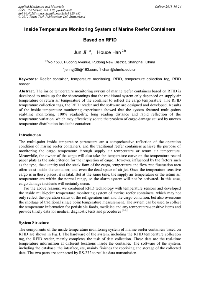 Inside Temperature Monitoring System of Marine Reefer Containers Based ...