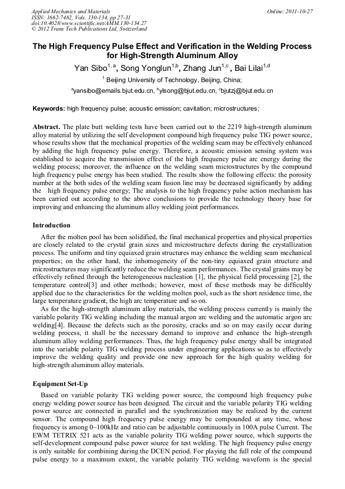 The High Frequency Pulse Effect and Verification in the Welding Process