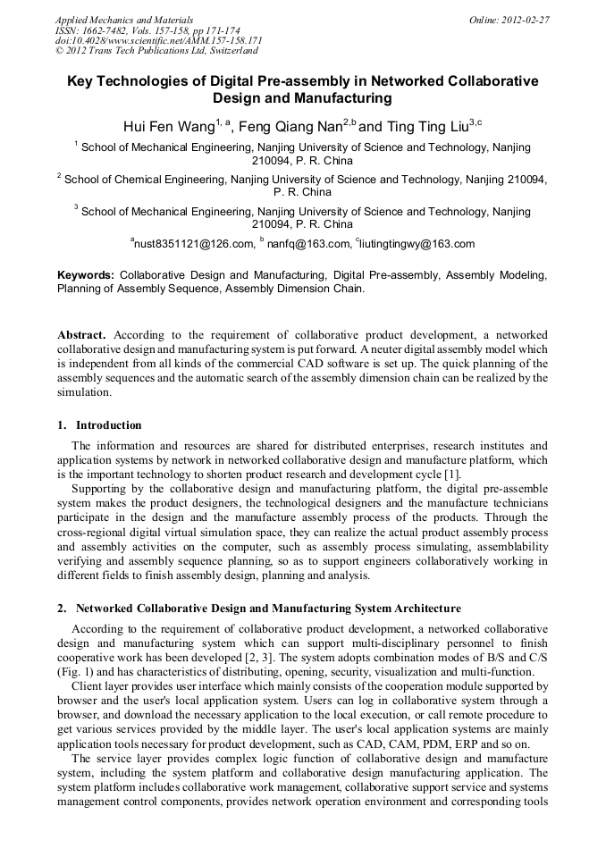 Key Technologies of Digital PreAssembly in Networked Collaborative