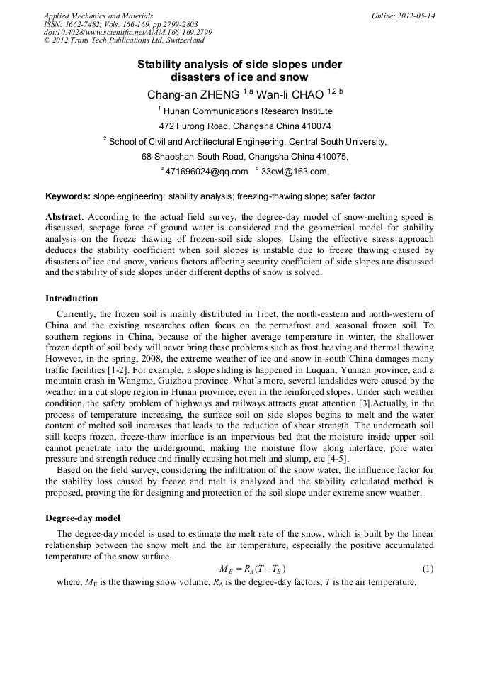 Stability Analysis Of Side Slopes Under Disasters Of Ice And Snow Scientific Net