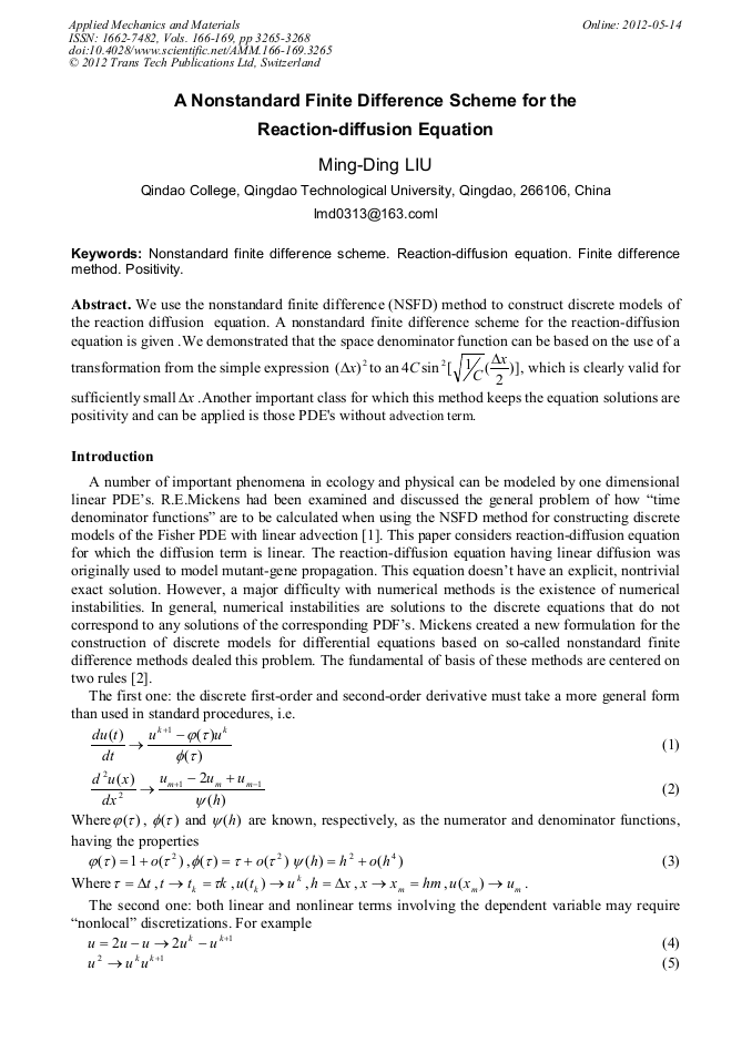 A Nonstandard Finite Difference Scheme for the Reaction Diffusion ...