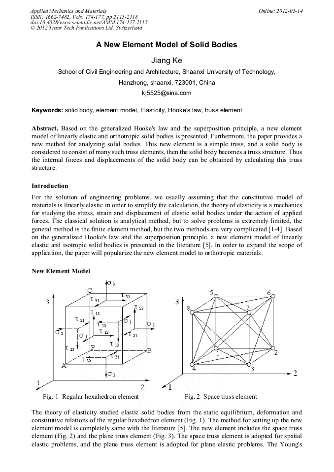 A New Element Model of Solid Bodies