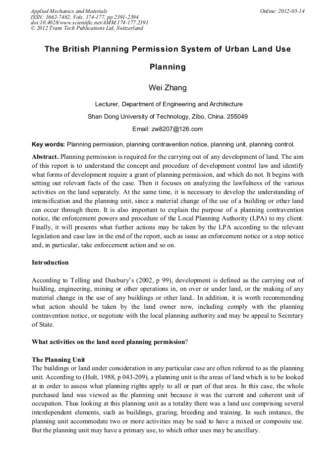 The British Planning Permission System of Urban Land Use Planning