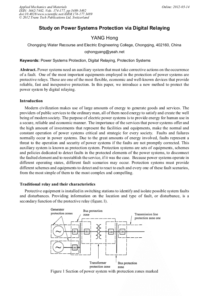 Study on Power Systems Protection via Digital Relaying