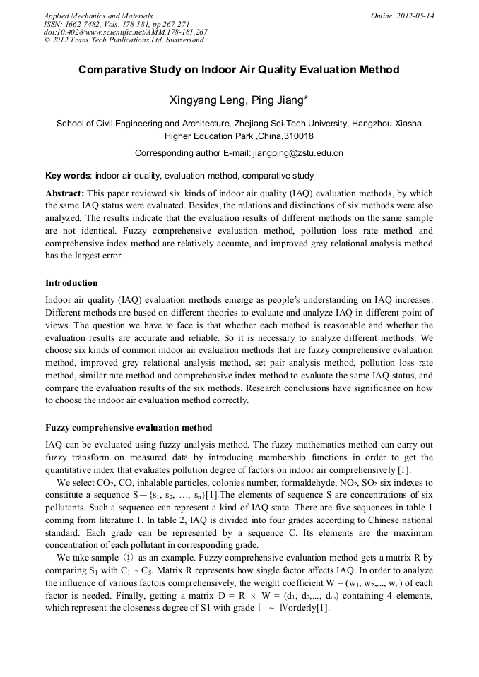 Comparative Study on Indoor Air Quality Evaluation Method