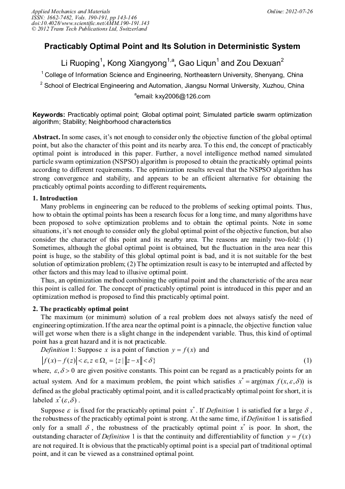 Practicably Optimal Point and its Solution in Deterministic System ...