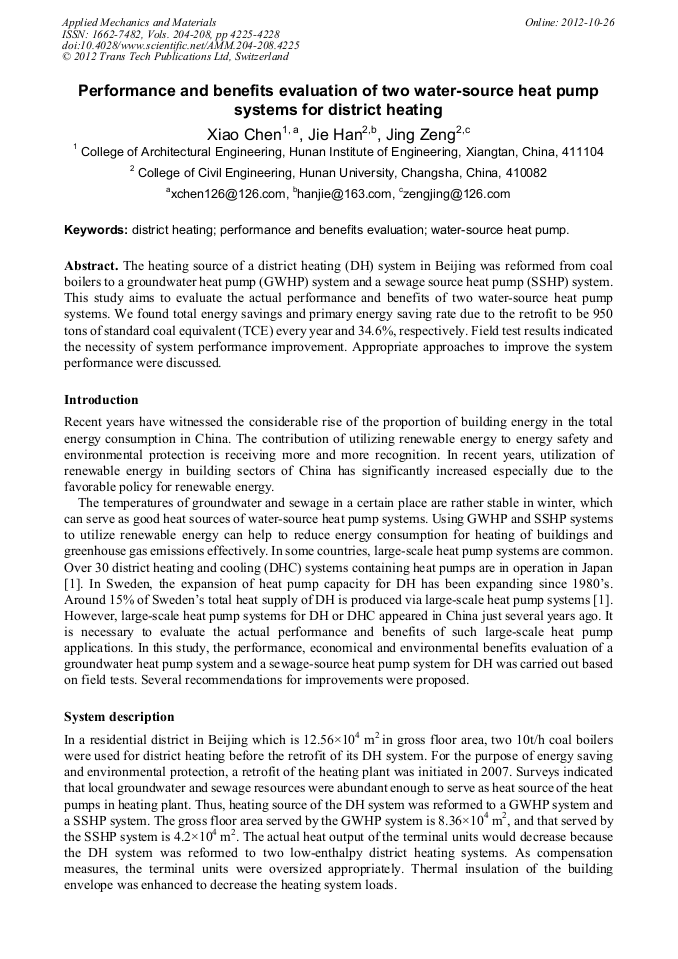 Performance and Benefits Evaluation of Two WaterSource Heat Pump