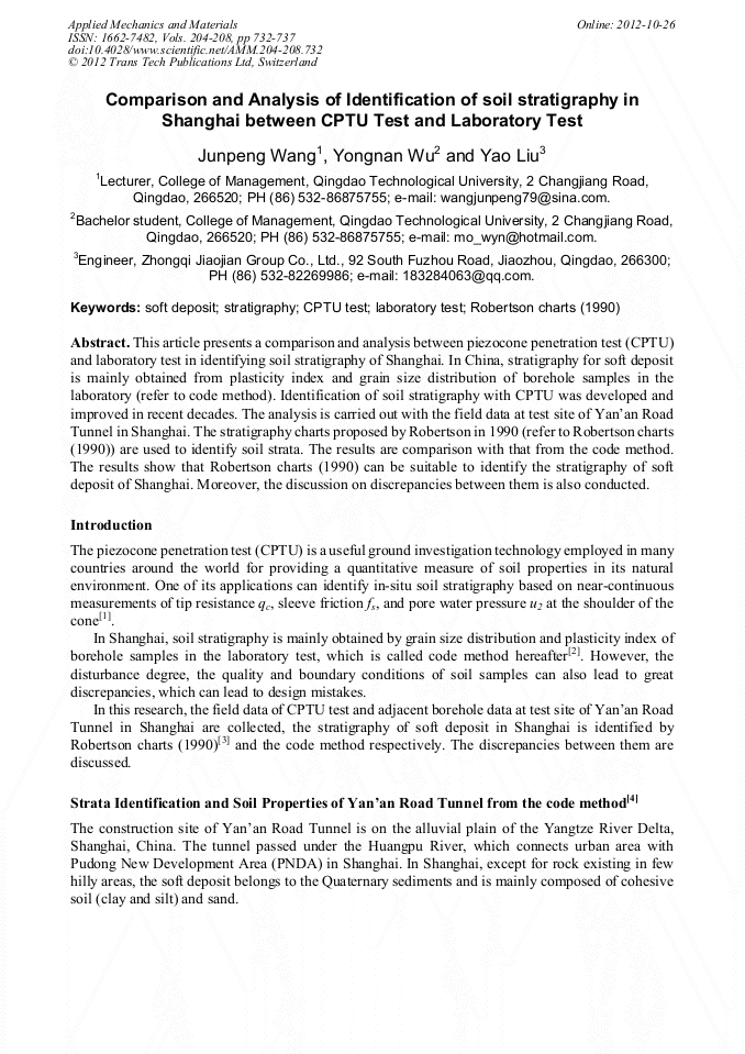 Comparison and Analysis of Identification of Soil Stratigraphy in