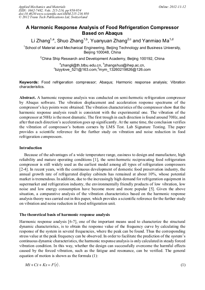 A Harmonic Response Analysis of Food Refrigeration Compressor Based on