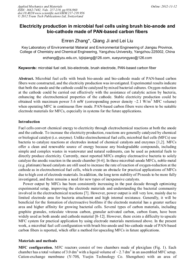 Electricity Production in Microbial Fuel Cells Using Brush Bio-Anode ...