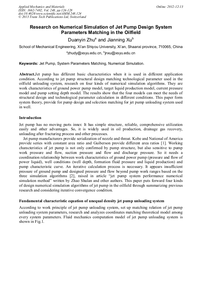 Research on Numerical Simulation of Jet Pump Design System Parameters