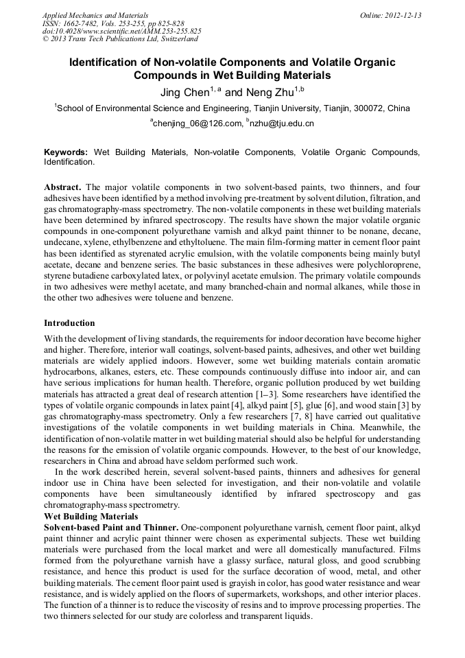 Identification of NonVolatile Components and Volatile Organic