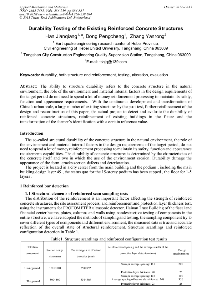 Durability Testing of the Existing Reinforced Concrete Structures