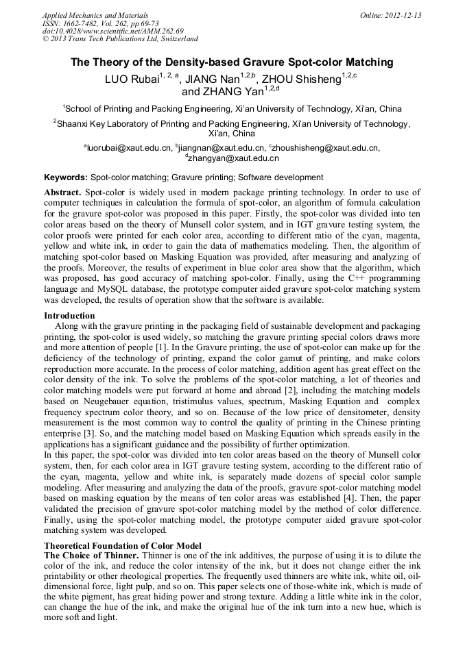 The Theory of the DensityBased Gravure SpotColor Matching