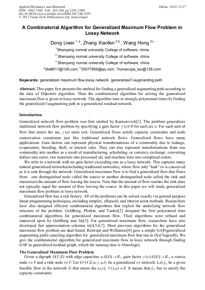 A Combinatorial Algorithm for Generalized Maximum Flow Problem in Lossy ...