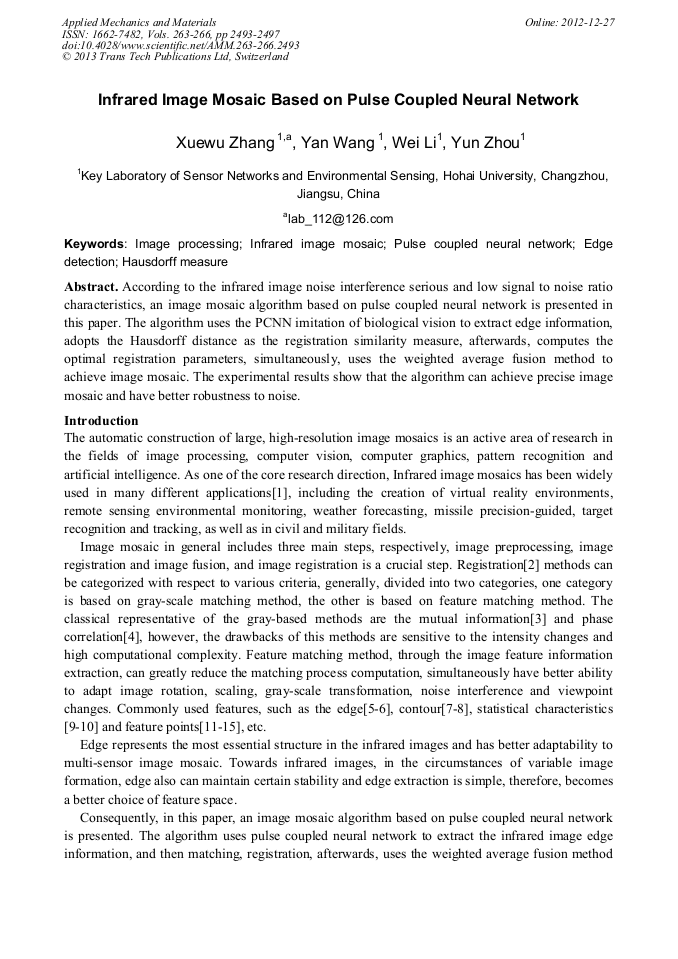Infrared Image Mosaic Based On Pulse Coupled Neural Network - 
