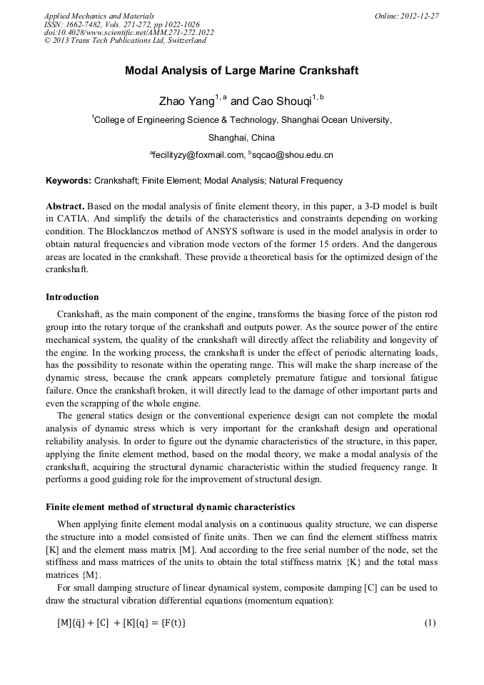 Modal Analysis of Large Marine Crankshaft