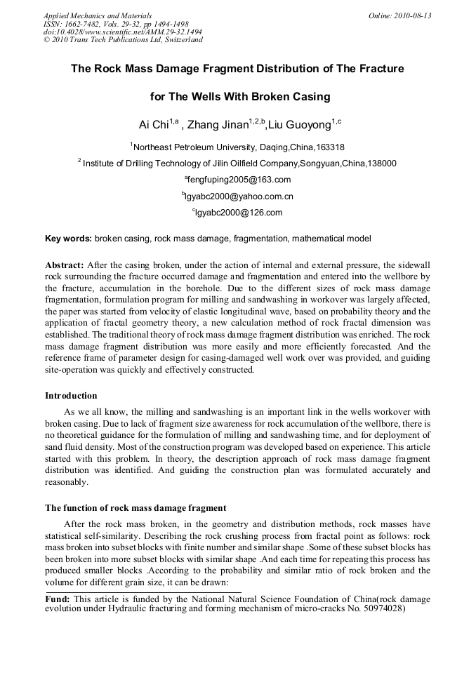 The Rock Mass Damage Fragment Distribution of the Fracture for the