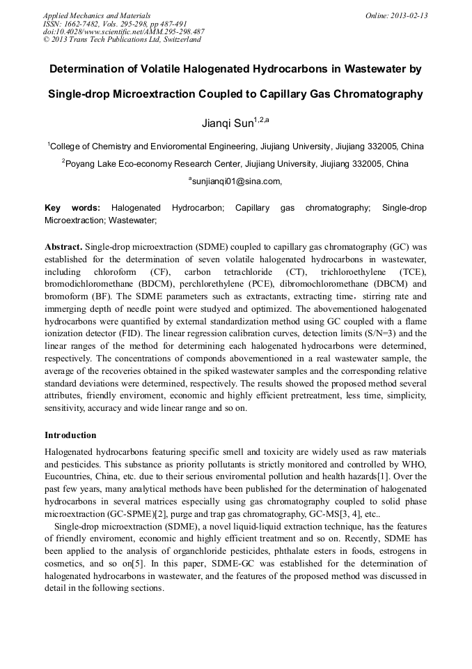 Determination of Volatile Halogenated Hydrocarbons in Wastewater by