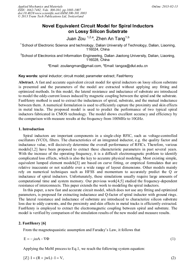 Novel Equivalent Circuit Model for Spiral Inductors on Lossy Silicon