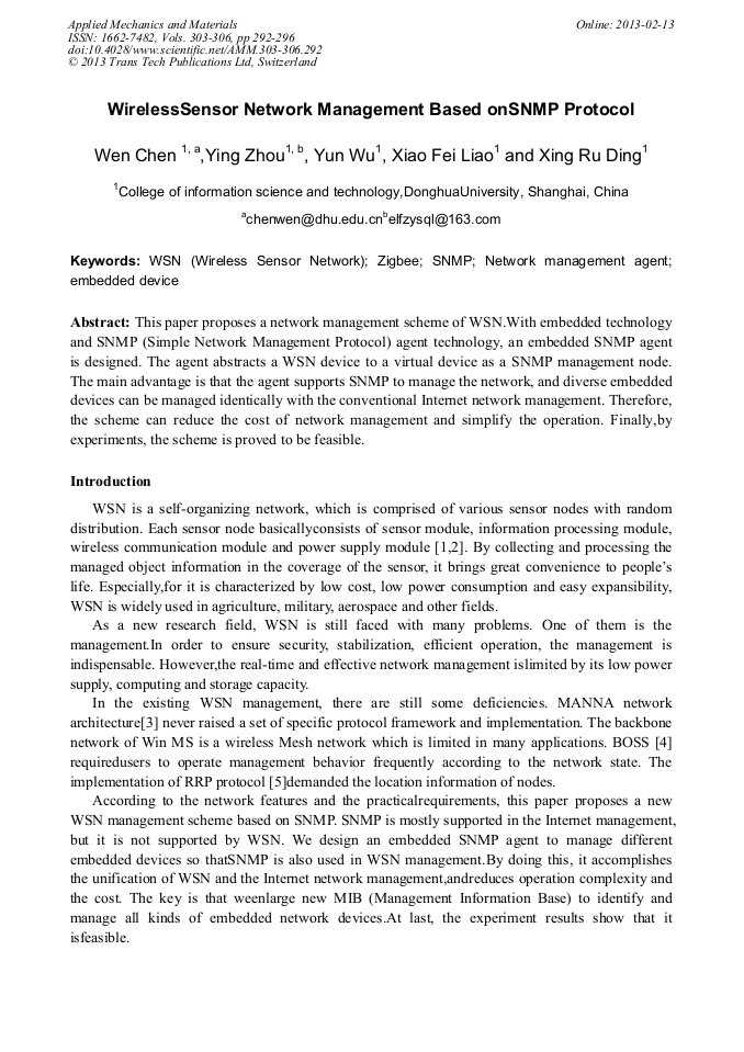 Wireless Sensor Network Management Based on SNMP Protocol
