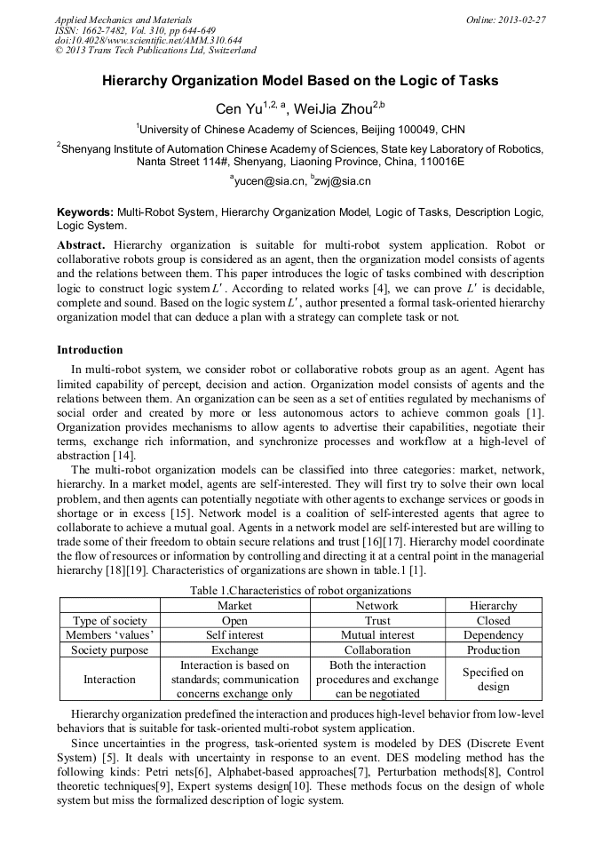Hierarchy Organization Model Based on the Logic of Tasks | Scientific.Net