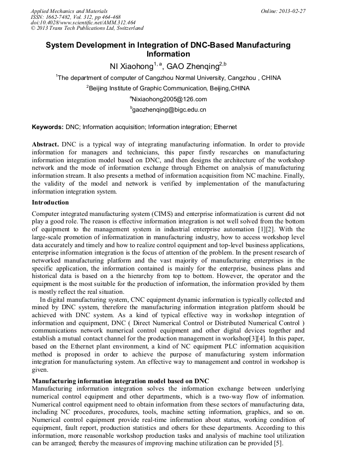 System Development in Integration of DNCBased Manufacturing
