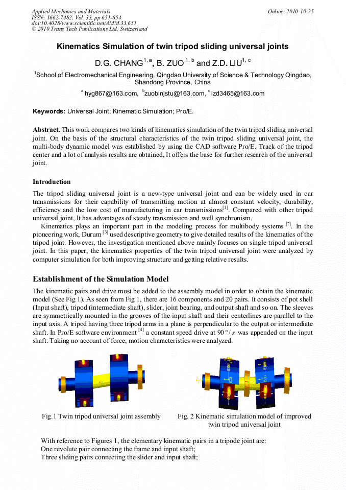Kinematics Simulation of Twin Tripod Sliding Universal Joints