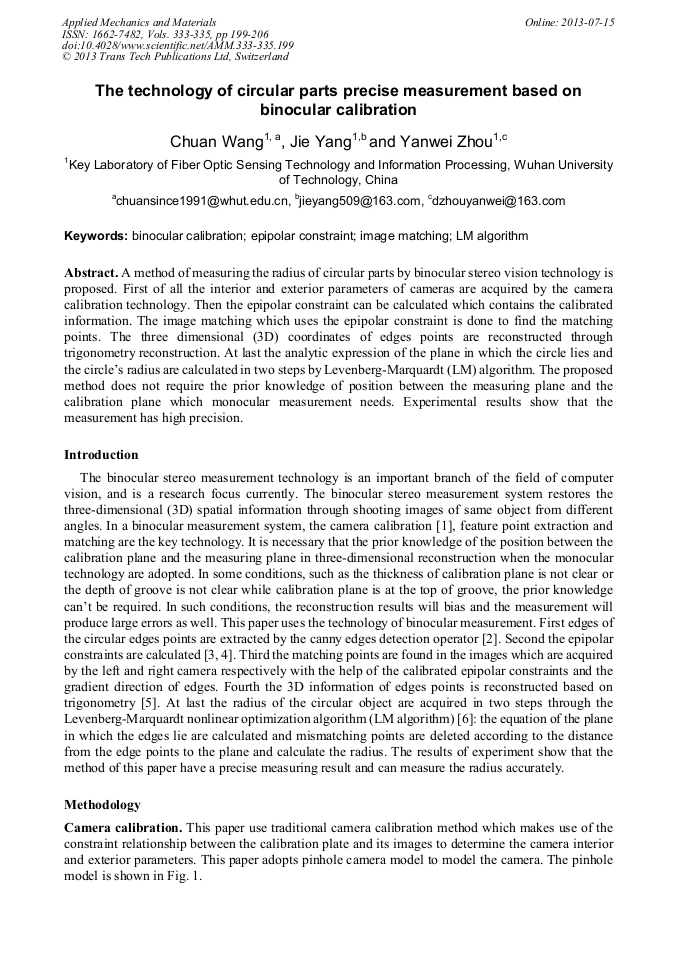 The Technology of Circular Parts Precise Measurement Based on Binocular