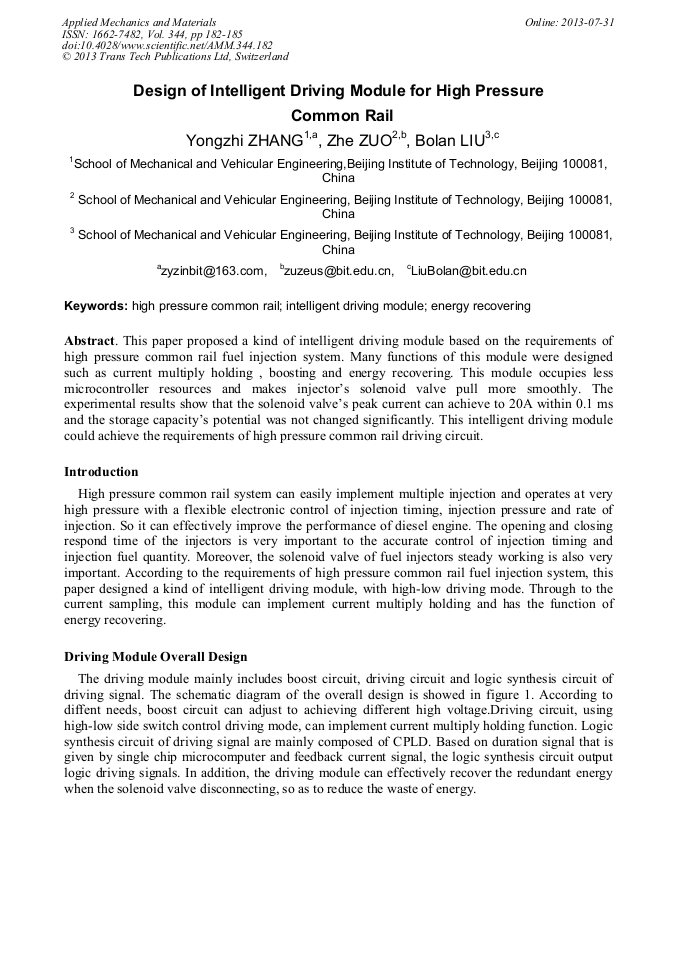 Design of Intelligent Driving Module for High Pressure Common Rail ...