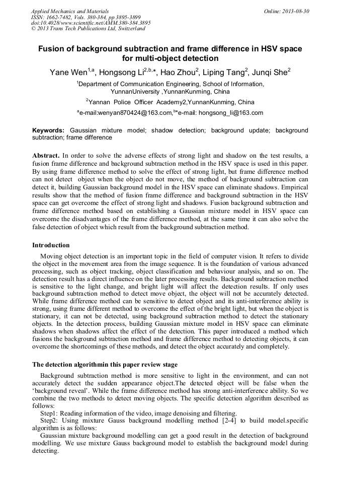 Fusion Of Background Subtraction And Frame Difference In HSV Space For 