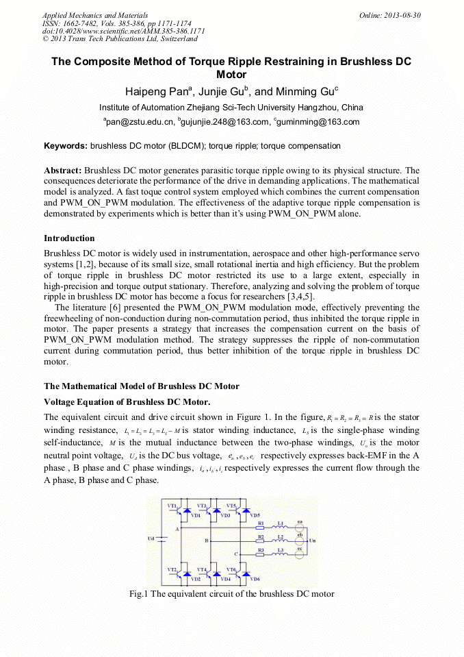 The Composite Method Of Torque Ripple Restraining In Brushless Dc Motor Scientific Net the composite method of torque ripple