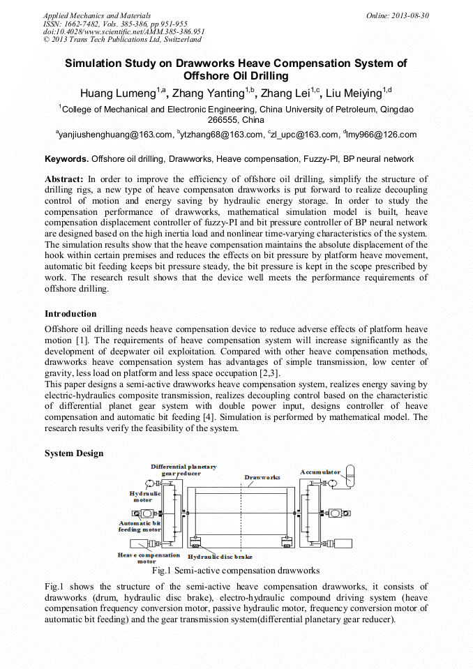 Simulation Study on Drawworks Heave Compensation System of Offshore Oil ...