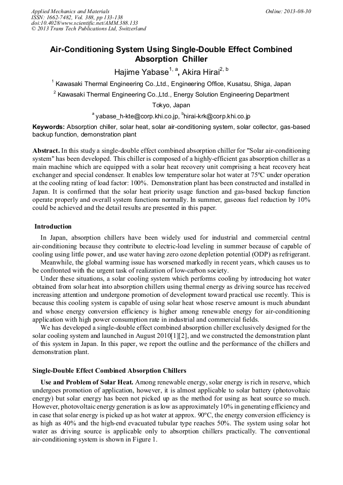 Solar Air Conditioning System Using Single Double Effect