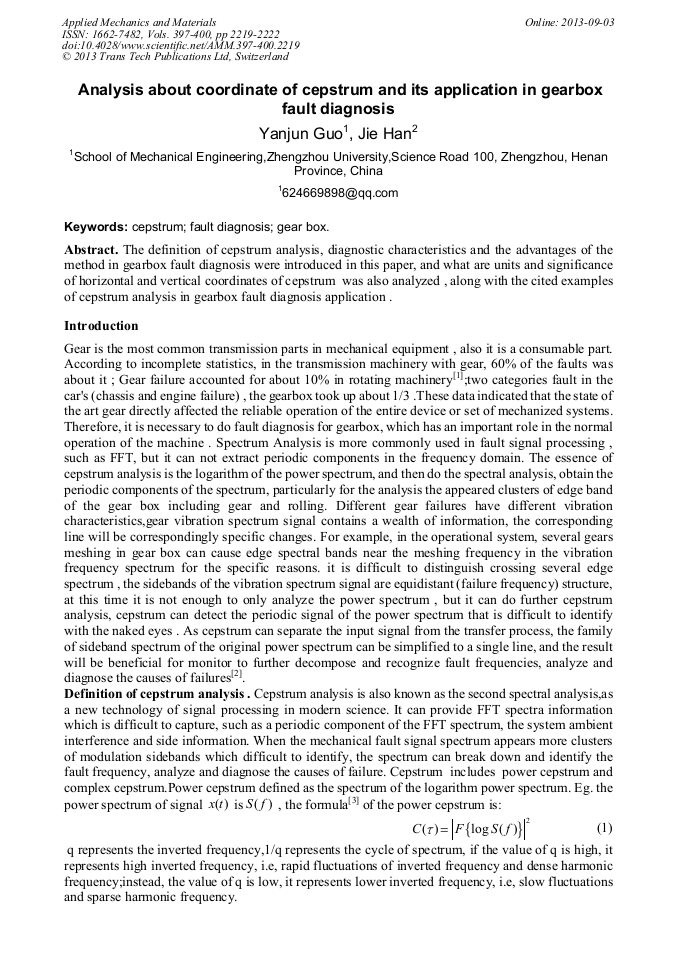 Analysis about Coordinate of Cepstrum and its Application in Gearbox
