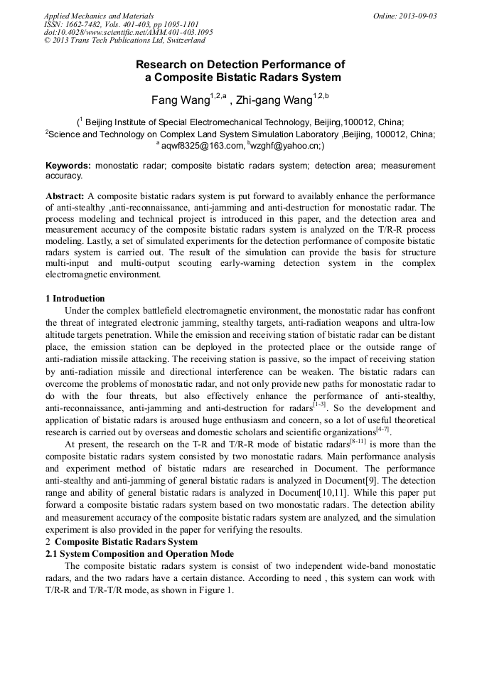 Research on Detection Performance of a Composite Bistatic Radars System