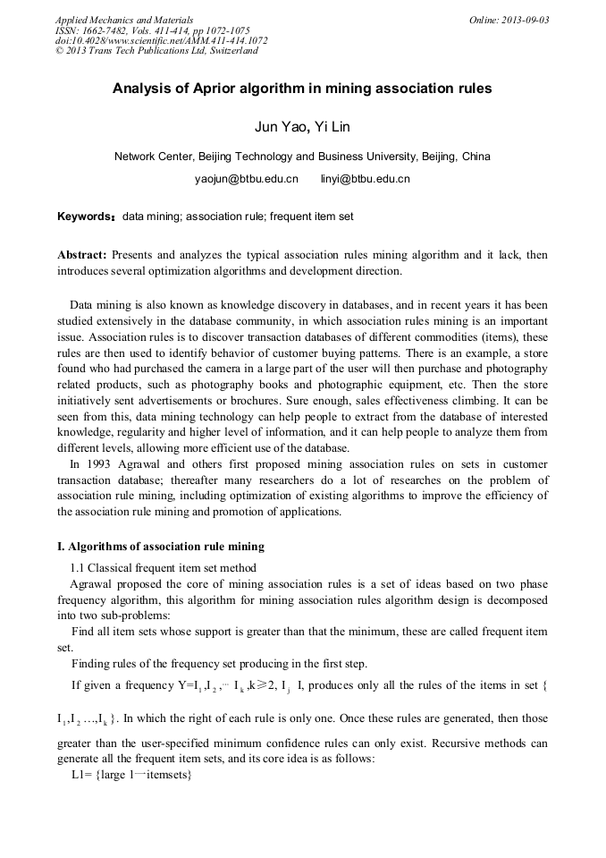 Analysis of Aprior Algorithm in Mining Association Rules | Scientific.Net