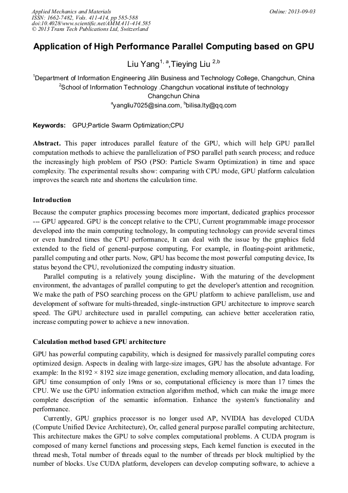 Application of High Performance Parallel Computing Based on GPU ...