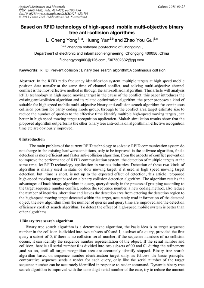 Based on RFID Technology of High-Speed Mobile Multi-Objective Binary ...