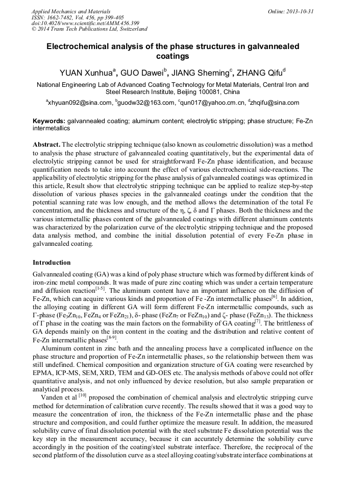 Electrochemical Analysis of the Phase Structures in Galvannealed