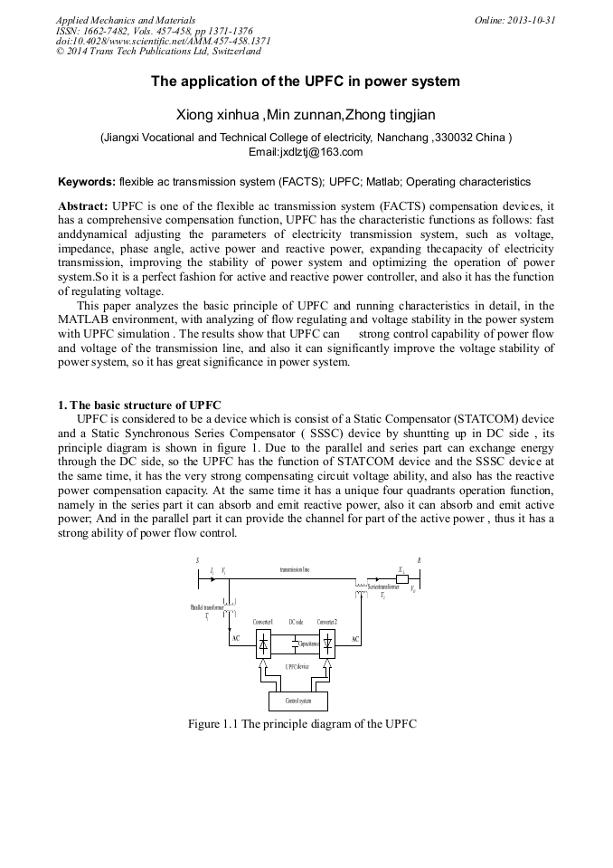 The Application of the UPFC in Power System