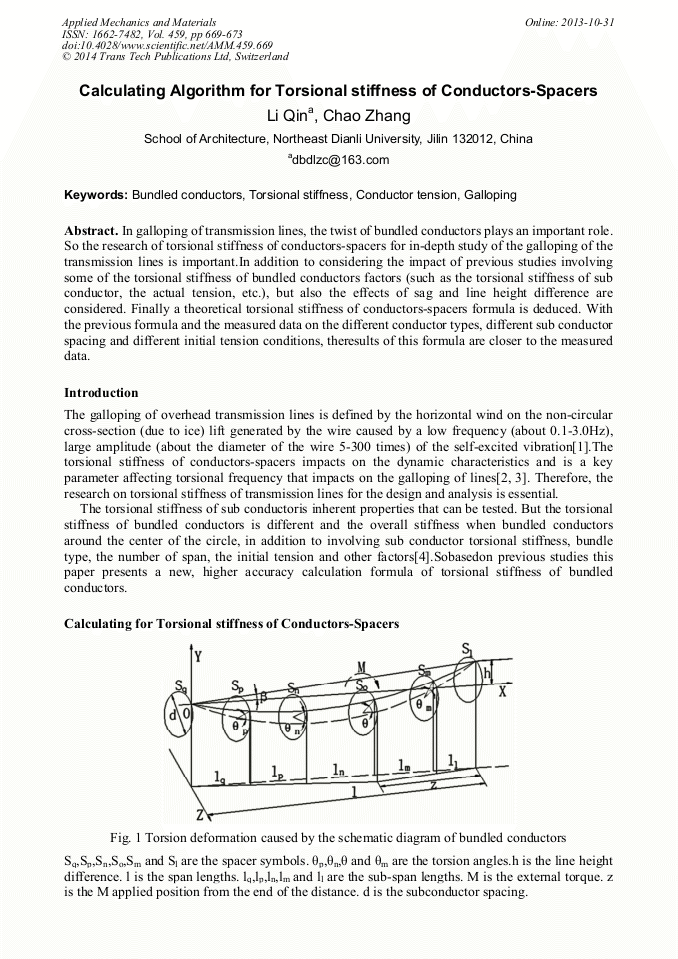 Calculating Algorithm for Torsional Stiffness of Conductors-Spacers ...