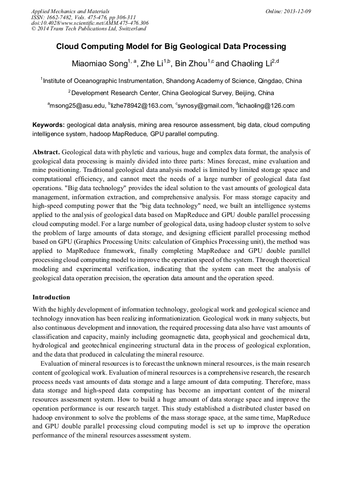 Cloud Computing Model for Big Geological Data Processing | Scientific.Net