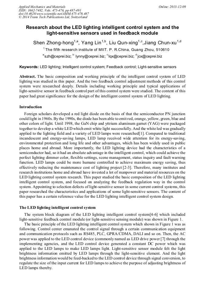 Research About The Led Lighting Intelligent Control System And The Light Sensitive Sensors Used In Feedback Module Scientific Net