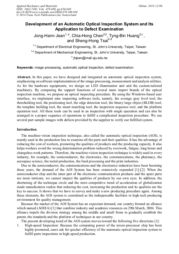Development of an Automatic Optical Inspection System and its