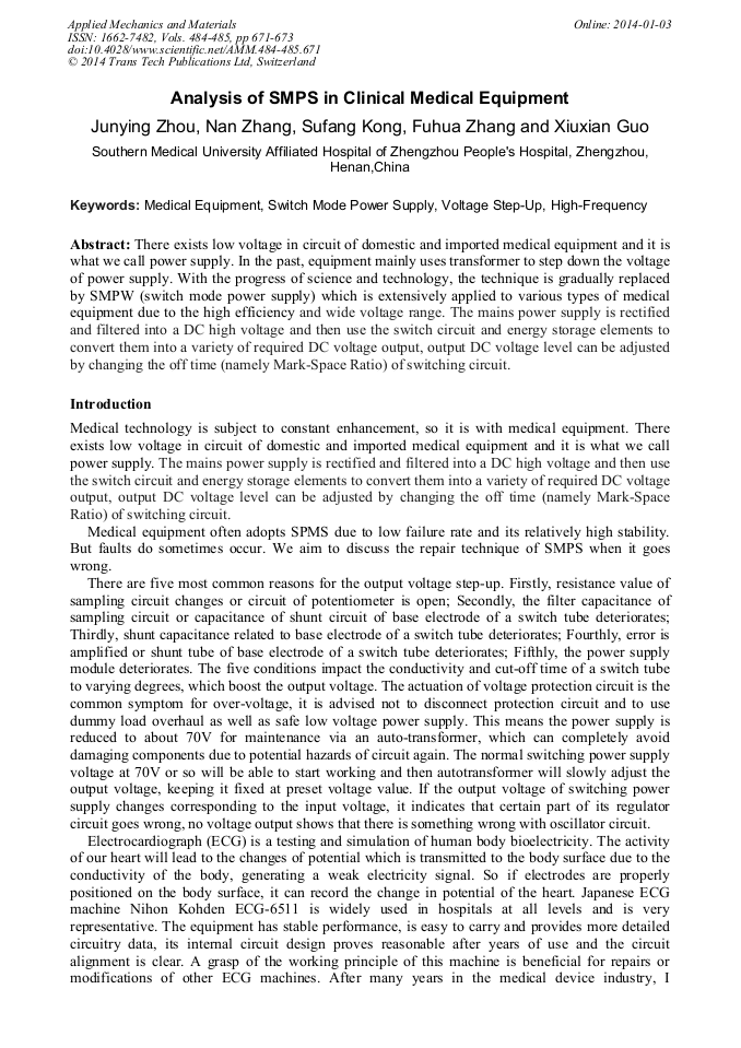 Analysis of SMPS in Clinical Medical Equipment